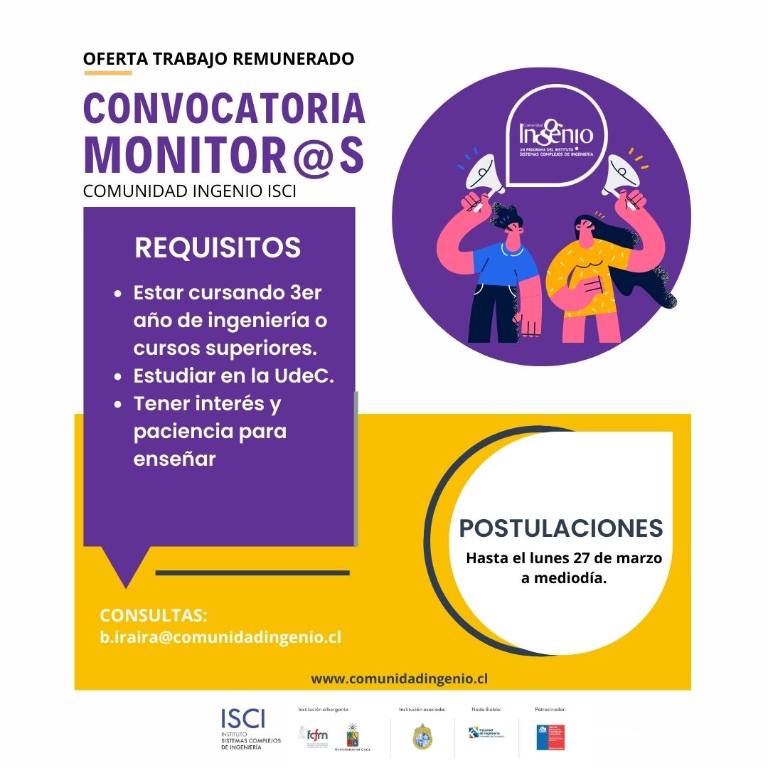 Convocatoria Monitores Comunidad InGenio